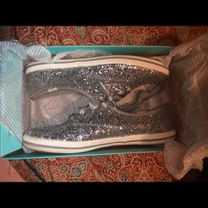 Size 7.5 silver glitter Kate Spade Keds